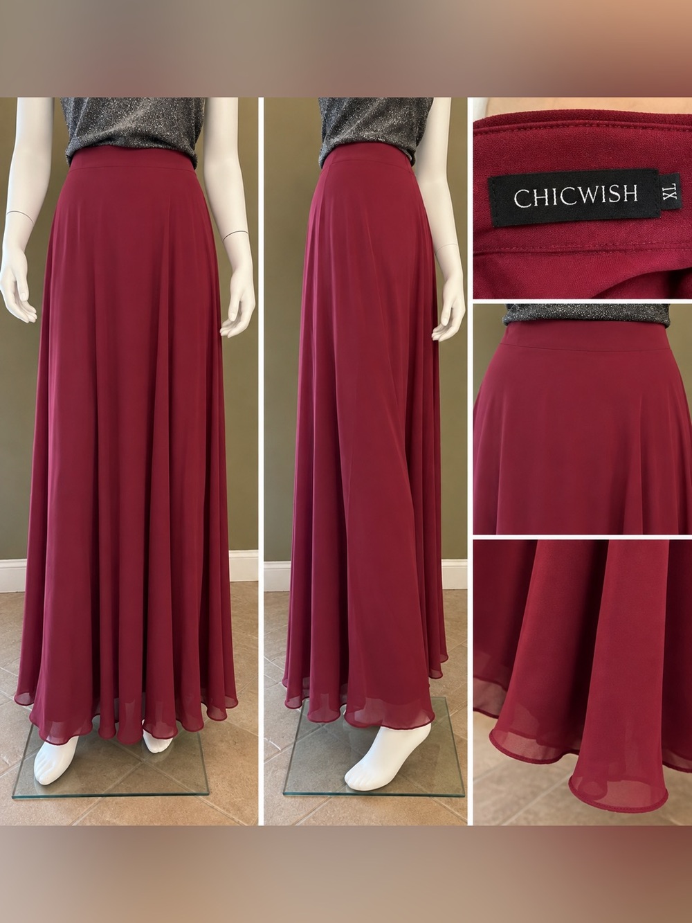 Chicwish Wine Red Flowing Maxi Skirt
